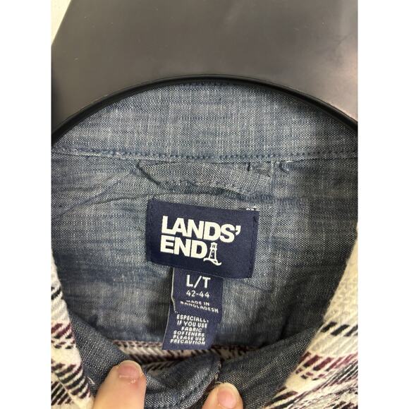 Lands End Rugged Plaid Flannel Button Down Shirt Size Large Cotton Chore Utility - Picture 3 of 8